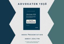 Advokaten 1938 / Kulturforum New York Das Bild zeigt das Buch “Advokaten 1938“, welches bei der Veranstaltung präsentiert wird.