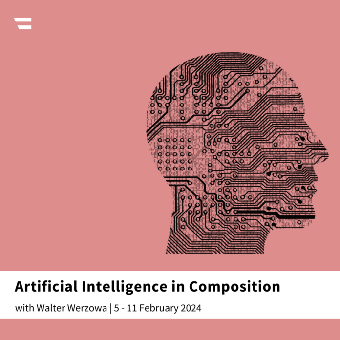 Das Bild zeigt das Veranstaltungsplakat mit dem Titel „Artificial Intelligence in Composition“