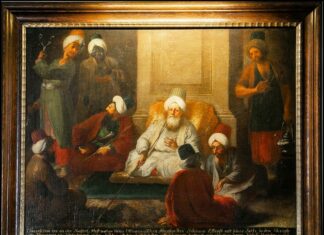 Buchpräsentation und Vortrag / Kulturforum Istanbul Das Bild zeigt das Porträt des Osmanischen Gesandten Süleyman Efendi samt seinem Gefolge bei seiner Reise nach Wien im Jahr 1774. Das Gemälde befindet sich in der Österreichischen Botschaft in Ankara.