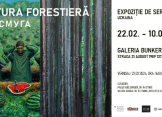 Ausstellung Serhij Bozhko / Botschaft Chisinau Das Bild zeigt die Waldstreifen des Titels der Ausstellung sowie eine Szene auf den Feldern in der Umgebung von Cherson