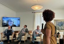 Desinformationsseminar / KF Pretoria Das Bild zeigt die virtuelle Teilnahme von Herrn Ross King vom AIT an einer Paneldiskussion.