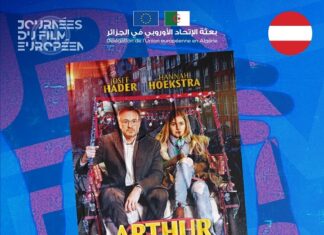 EU-Filmtage in Algerien / Botschaft Algier Das Bild zeigt das Filmplakat mit dem Schauspieler und der Schauspielerin vor einem blauen Hintergrund mit Informationen zum Screening.