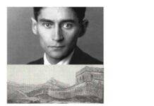 Buchpräsentation in Udine / Kulturforum Mailand Das Bild zeigt das Plakat der Veranstaltung mit einem Foto von Franz Kafka sowie einer Grafik der chinesischen Mauer