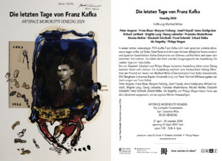 Ausstellung in Venedig / Kulturforum Mailand Das Bild zeigt die Einladung zur Ausstellung mit einem bearbeiteten Portrait von Franz Kafka und weiteren Informationen.