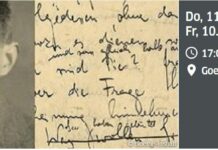 Kafkas 100. Todestag / Botschaft Oslo Das Bild zeigt Franz Kafka, seine Handschrift, Ort und Zeit der Veranstaltung