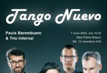 Tango Nuevo / Kulturforum Bukarest Das Bild zeigt das Plakat der Veranstaltung, auf dem Paula Barembuem & Trio Infernal (Christian Bakanic, Akkordeon, Christian Wendt, Kontrabass, Jörg Haberl, Schlagzeug) abgebildet sind