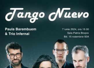 Tango Nuevo / Kulturforum Bukarest Das Bild zeigt das Plakat der Veranstaltung, auf dem Paula Barembuem & Trio Infernal (Christian Bakanic, Akkordeon, Christian Wendt, Kontrabass, Jörg Haberl, Schlagzeug) abgebildet sind