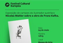 Europäisches Kulturfestival / Botschaft Brasilia Grünes Veranstaltungsposter mit Kafka-Zeichnung des österreichischen Karikaturisten Nicolas Mahler