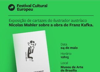 Europäisches Kulturfestival / Botschaft Brasilia Grünes Veranstaltungsposter mit Kafka-Zeichnung des österreichischen Karikaturisten Nicolas Mahler