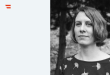 Climate Fiction Workshop / Öst. Kulturplattform Arabischer Raum – Botschaft Kairo Das Bild zeigt das Veranstaltungsplakat mit dem Titel „How to write stories about possible futures“ und einem Foto von Sabine Schönfelnner