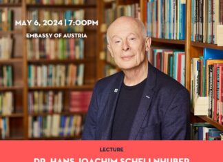 Vortrag Hans Joachim Schellnhuber / Kulturforum Washington Das Bild zeigt eine Veranstaltungsankündigung des KF Washington mit einem Porträtfoto von Dr. Schellnhuber.