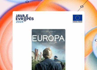 Filmvorführung “EUROPA” von Sudabeh Mortezai / Botschaft Tirana Das Bild zeigt den Filmposter, auf dem der Rücken und Kopf der Protagonistin abgebildet ist.