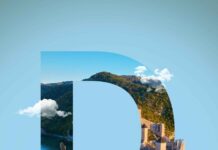 Paneldiskussion AT EUSDR-Vorsitz / Kulturforum Belgrad Das Bild zeigt das Visual der Veranstaltung. Sujet: ein großes blaue D, ein Vogelschwarm zieht vorbei, die Donau und eine Burg ist zu sehen. Darunter steht „Dan Dunava“