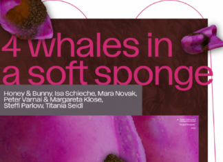 Ausstellung „4 whales in a soft sponge“ / Kulturforum Bratislava Plakat zur Ausstellung „4 whales in a soft sponge“ mit dem Bild von Peter Varnai & Margareta Klose „Slugs´n´tongues“ 2022