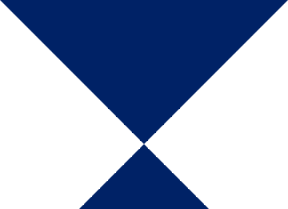 70. Jubiläum der Haager Konvention / Kulturforum Brüssel Das Bild zeigt das Emblem der Haager Konvention bestehend aus zwei weißen Dreiecken, einem blauen Dreieck und einer blauen Raute, die ein Fünfeck bilden.