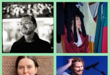 European Poetry Festival 2024 / Kulturforum London Auf dem Foto ist eine Collage von Porträtfotos zu sehen, die alle Poetinnen und Poeten der Veranstaltung repräsentieren. Die Fotos sind in einem grünen Rahmen angeordnet. In der oberen Reihe sind zwei Porträts zu sehen, darunter befinden sich die zwei weiteren Porträts.