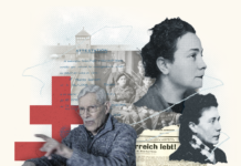 RÉSISTANCE À L’AUTRICHIENNE / Kulturforum Paris Das Bild ist eine Collage in Farbe mit der Aufschrift « RÉSISTANCE À L'AUTRICHIENNE » und drei Portraits von Herbert Traube, Anni Sussmann und Tilly Spiegel