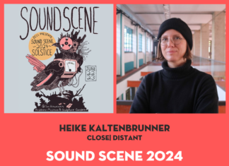 Sound Scene Fest 2024 / Kulturforum Washington Das Bild zeigt das Logo des Sound Scene Fest 2024 und ein Porträtfoto der Künstlerin Heike Kaltenbrunner