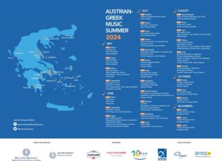 Österreichisch – Griechischer Musiksommer / Botschaft Athen Im Bild befindet sich das Konzertprogramm des Österreichisch-Griechischen Musiksommers 2024
