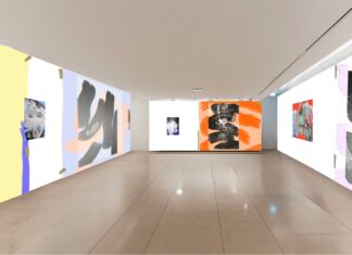 Ausstellung „Something Happened“ von Tatjana Danneberg / Kulturforum Paris Das Bild zeigt Kunstfotografien die in verschiedenen farblichen Kontexten, von einem hellen Gelb bis zu einem kräftigen Rot, gehalten sind