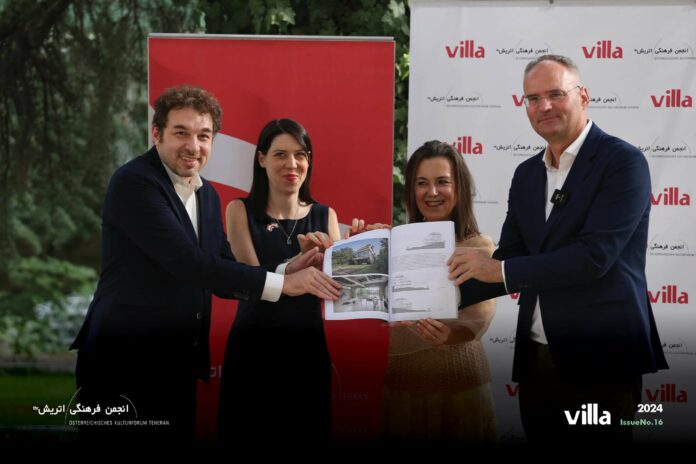 Das Bild zeigt die Präsentation des VILLA Magazins an der Österreichischen Botschaft Teheran