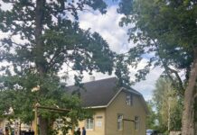 Viru Folk – Das Jahr der Alpen / Botschaft Tallinn Das Bild zeigt Festivalbesucherinnen und Besucher in fröhlicher Stimmung und das Plakat des Festivals