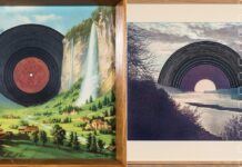 Save the Vinyl. Uwe Bressnik / Kulturforum Warschau Das Bild zeigt: zwei Collagen von Uwe Bressnik, die LP-Vinyl-Schallplatten in der Landschaft darstellend zeigt...