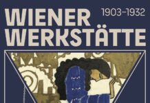 Ausstellung Wiener Werkstätte/ Botschaft Stockholm Das Bild zeigt das Plakat der Ausstellung Wiener Werkstätte, mit Zeichnungen und Abbildungen einiger Exponate, die bei der Ausstellung gezeigt werden.