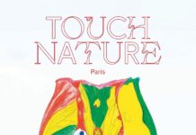 Ausstellung „TOUCH NATURE“ / Kulturforum Paris Das Bild stellt eine aus verschiedenen bunten Nationalflaggen gewebte Blume dar.