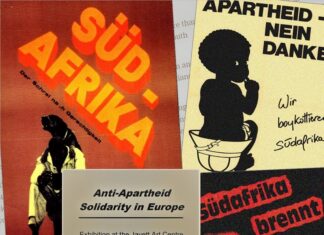 Anti-Apartheid Ausstellung / Kulturforum Pretoria Das Bild zeigt ein Poster der Ausstellung mit verschiedenen Images von Veranstaltungen in Österreich