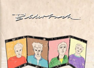 Österreichische Erfolgsband Bilderbuch erstmals in Brüssel / Kulturforum Brüssel Das Bild zeigt eine Karikaturzeichnung der vier Musiker von Bilderbuch. Die Zeichnung ist so gestaltet, dass sie wie vier Porträtfotografien aussieht