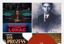 14. Österreichische Kulturtage in Osijek / Kulturforum Zagreb Das Bild zeigt eine grafisch-erstellte Collage verschiedener projektbezogener Elemente, darunter ein Porträt Kafkas, das Werbeplakat des Filmes „Bosnischer Eintopf“ und ein Foto des Autors Markus Köhle