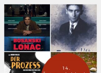 14. Österreichische Kulturtage in Osijek / Kulturforum Zagreb Das Bild zeigt eine grafisch-erstellte Collage verschiedener projektbezogener Elemente, darunter ein Porträt Kafkas, das Werbeplakat des Filmes „Bosnischer Eintopf“ und ein Foto des Autors Markus Köhle