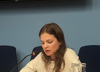 TRADUKI und SchreibArt /Kulturforum Ljubljana Das Bild zeigt ein Porträt der Autorin Ana Marwan bei der Lesung.