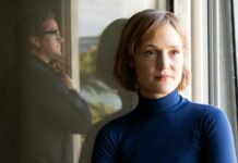 Celebrating Literary Icons | Max Frisch & Ingeborg Bachmann/Kulturforum Washington Das Bild zeigt einen Ausschnitt aus dem Film „Ingeborg Bachmann - Reise in die Wüste“ von Margarethe von Trotta. Zu sehen ist Ingeborg Bachmann. Im Fenster spiegelt sich Max Frisch.