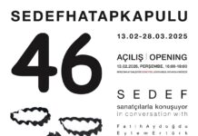 Ausstellung „46“/ Kulturforum Istanbul Das Bild zeigt ein Plakat mit einer Zeichnung von Sedef Hatapkapulu, dass die Eröffnung der Ausstellung „46“ bekannt gibt.