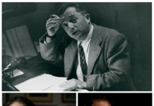 Julius Bürger: Konzert & Film / Kulturforum London Das Bild zeigt eine Collage aus fünf Fotos: Oben ein Schwarz-Weiß-Porträt von Julius Bürger an einem Schreibtisch. Darunter vier Farbfotos von Josipa Bainac Hausknecht, Marc Verter, Ryan Hugh Ross und Gerold Gruber.