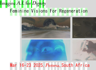 KI Ausstellung / Kulturforum Pretoria Das Bild zeigt ein färbiges modernes Ausstellungposter mit vier Bildern und dem Titel und Datum der Ausstellung in Südafrika.