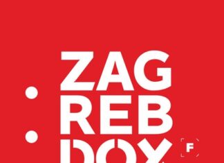 21. ZagrebDox / Kulturforum Zagreb Das Bild zeigt das Festivallogo auf rotem Hintergrund.