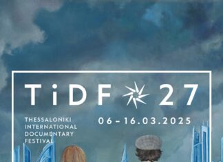 27. Internationales Dokumentarfilmfestival Thessaloniki (TIDF) / Botschaft Athen Das Bild zeigt Plakat des Festivals. Ein Mann und eine Frau gehen Hand in Hand dem Horizont entgegen Man sieht sie von hinten.