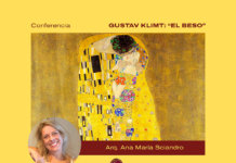 Kunstvortragsreihe / Botschaft Buenos Aires Das Bild zeigt den Flyer zur Veranstaltung mit allen wichtigen Informationen sowie Klimts „Der Kuss“.