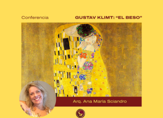 Kunstvortragsreihe / Botschaft Buenos Aires Das Bild zeigt den Flyer zur Veranstaltung mit allen wichtigen Informationen sowie Klimts „Der Kuss“.