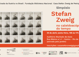 Symposium / Botschaft Brasília Das Bild zeigt das Ankündigungsposter mit einer Serie an historischen Porträtfotos von Stefan Zweig.