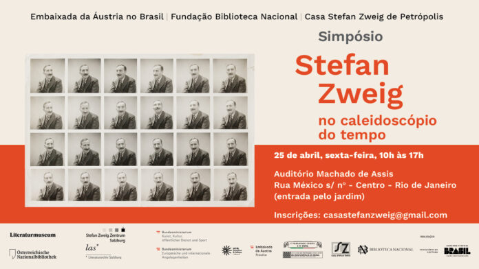 AltÖBBrasilia Das Bild zeigt das Ankündigungsposter mit einer Serie an historischen Porträtfotos von Stefan Zweig.