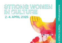 Strong Women in Culture / Kulturforum Laibach Das Bild zeigt die Ankündigung der Veranstaltung mit dem Sujet eines Frauenkopfes.