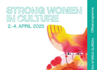 Strong Women in Culture / Kulturforum Laibach Das Bild zeigt die Ankündigung der Veranstaltung mit dem Sujet eines Frauenkopfes.
