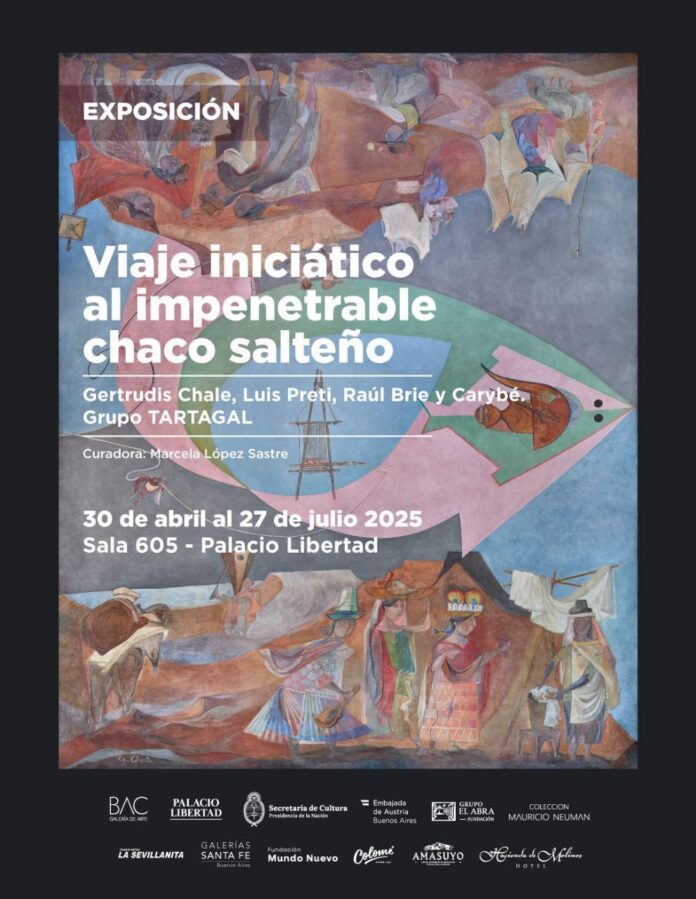 ÖBBuenosAiresneu Das Bild zeigt das Plakat der Ausstellung, mit einem Werk Chales im Hintergrund (Wandbild für die Galerías Santa Fe in der Stadt Buenos Aires)