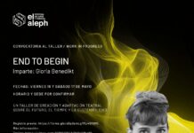 Gloria Benedikt bei El Aleph / Kulturforum Mexiko Schwarzer Hintergrund mit weißer Schrift, die Informationen zur Veranstaltung zeigt. Rechts im Bild ein Porträt von Gloria Benedikt.