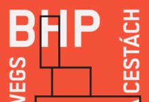 Österreichische Architektur in Prag / Kulturforum Prag Das Bild zeigt die Einladungsgrafik der Ausstellung: eine geometrische Form mit den Schriftzügen BHP, unterwegs und die tschechische Übersetzung na cestách.