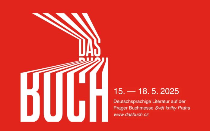 Bild: Das Buch Das Bild zeigt links das Logo von „Das Buch“ in Großbuchstaben geschrieben, rechts den Zeitraum der Prager Buchmesse „15.-18.5.2025“ und darunter die Inschrift „Deutschsprachige Literatur auf der Prager Buchmesse Svět knihy Praha“ mit dem Hinweis auf die Webseite „www.dasbuch.cz“. All das mit weißer Textfarbe und rotem Hintergrund.